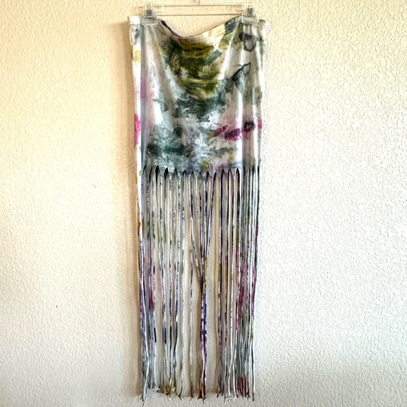 ASOS Tie Dye Fringe Boho Festival Maxi Skirt - Picture 6 of 8